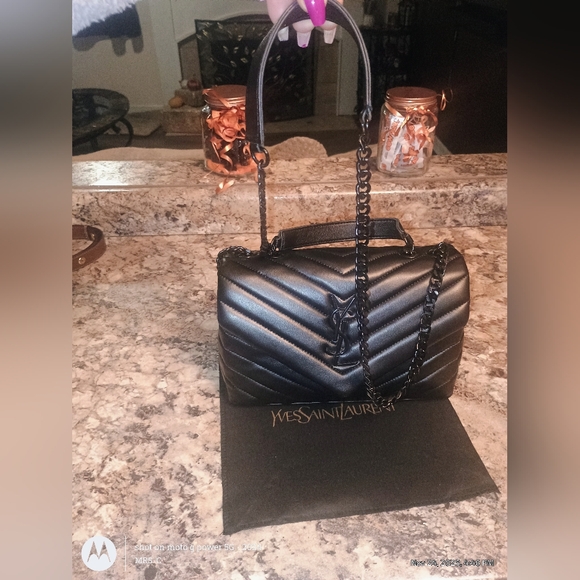 Saint Laurent Black Quilted Leather Bag Gorgeous Solid Triple Black Excellent - Picture 7 of 12